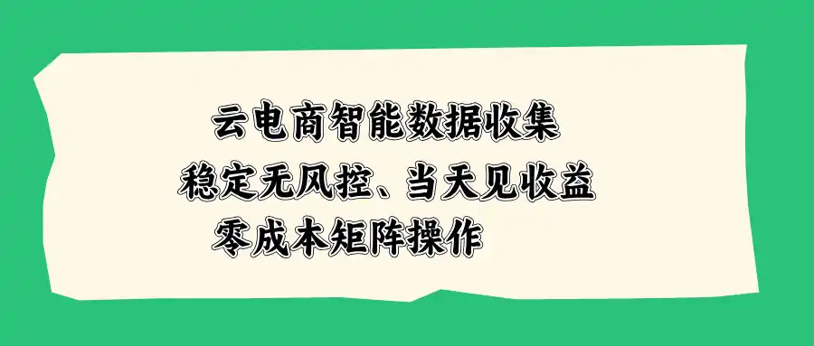 云电商智能数据收集,稳定无风控,当天见收益,零成本矩阵操作-大师兄轻创
