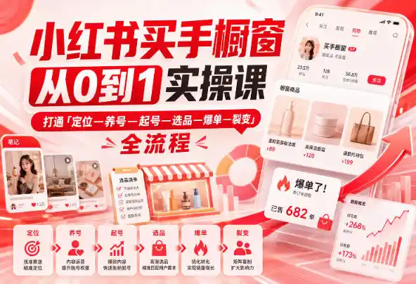 小红书买手橱窗从0到1实操课,打通「定位—养号—起号—选品—爆单—裂变」全流程-大师兄轻创