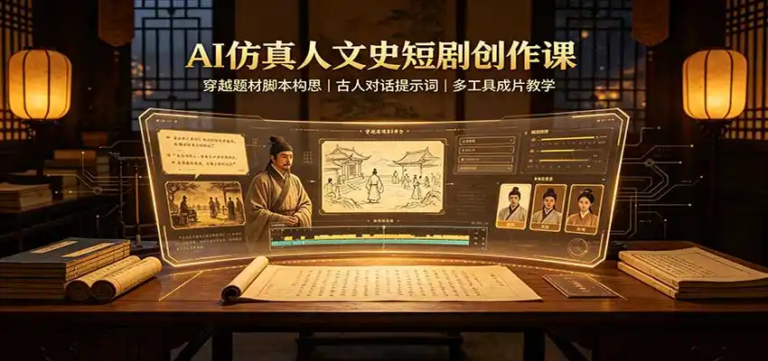 AI仿真人文史短剧创作课：穿越题材脚本构思，古人对话提示词，多工具成片教学-大师兄轻创