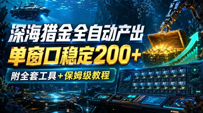 深海猎金全自动产出,单窗口稳定200+,附全套工具+保姆级教程【揭秘】-大师兄轻创