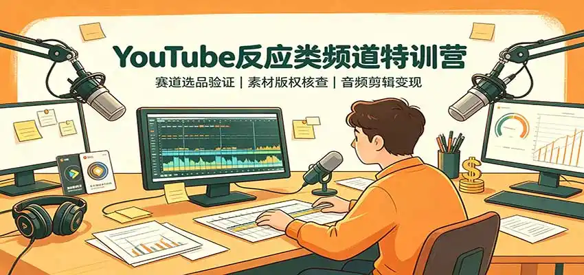 YouTube反应类频道特训营:赛道选品验证,素材版权核查,音频剪辑变现-大师兄轻创