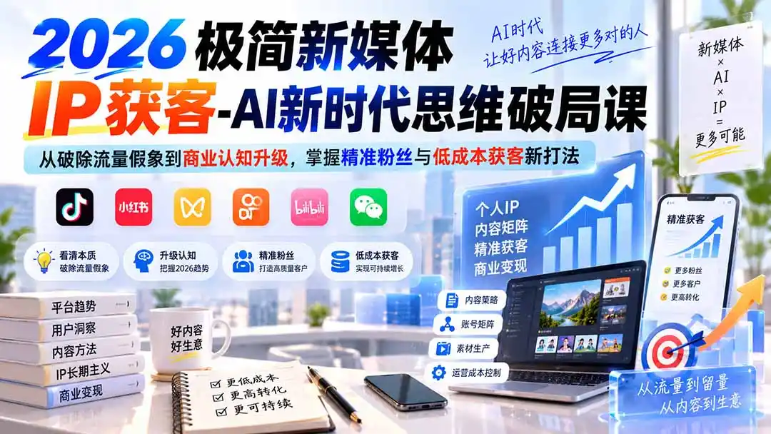 2026极简新媒体IP获客-AI新时代思维破局课：从破除流量假象到商业认知升级，掌握精准粉丝与低成本获客新打法-大师兄轻创