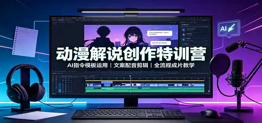 动漫解说创作特训营:AI指令模板运用,文案配音剪辑,全流程成片教学-大师兄轻创