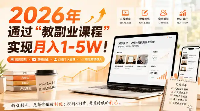 2026年通过“教副业课程”实现月入1-5W！毫无保留的全部教给你，长期稳定【揭秘】-大师兄轻创