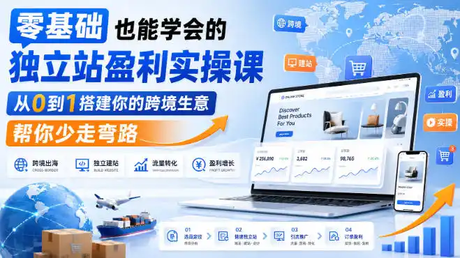 零基础也能学会的独立站盈利实操课,从0到1搭建你的跨境生意,帮你少走弯路-大师兄轻创