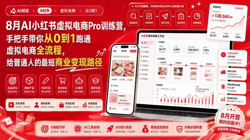 8月AI小红书虚拟电商Pro训练营，手把手带你从0到1跑通虚拟电商全流程，给普通人的最短商业变现路径(更新0903)-大师兄轻创