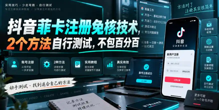 抖音菲卡注册免核技术,2个方法自行测试,不包百分百-大师兄轻创