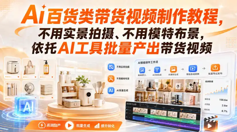 Ai百货类带货视频制作教程,不用实景拍摄、不用模特布景,依托AI工具批量产出带货视频-大师兄轻创