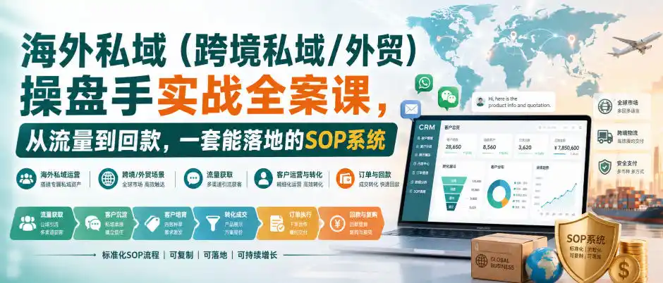 海外私域(跨境私域/外贸)操盘手实战全案课,从流量到回款,一套能落地的SOP系统-大师兄轻创